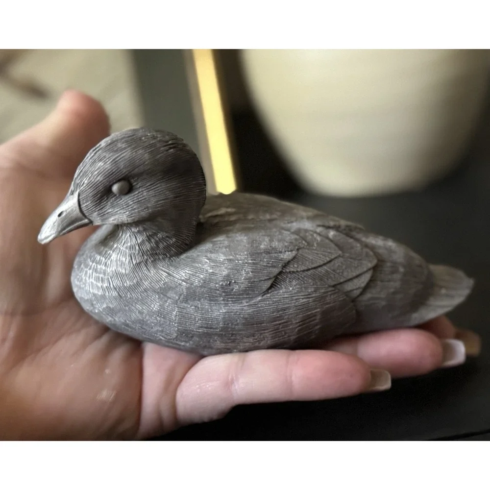 Vintage Pewter Duck Bird Figurine Metal Paperweight Home Office Decor
